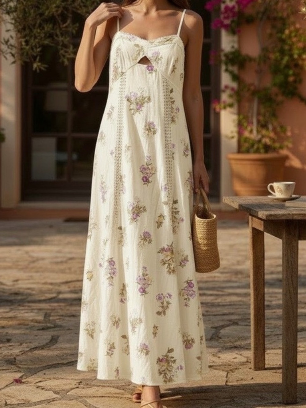 Caroline Constas Cream Maxi Dress with Floral Print - Picture 3 of 4